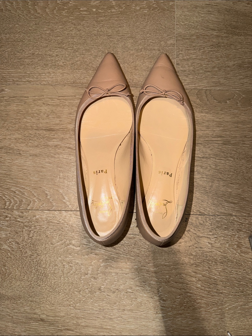 Christian Louboutin Pointed Toe Bow Ballet Flats in Nude